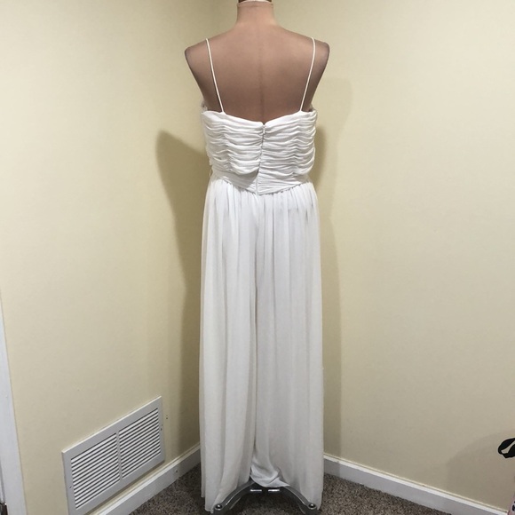 IEENA By Mac Duggal Flowy Faux Wrap Jumpsuit Size Large White Wide Leg - Picture 5 of 10